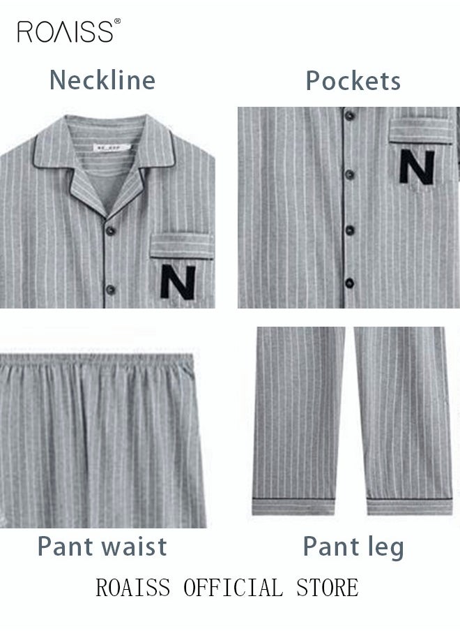 roaiss - 2-Piece Pajama Set Men's Cotton Short-Sleeved T-Shirt Long Pants Sets Pattern Sleepwear Nightgown Male Loose Spring Summer Thin Loungewear Home Clothes Grey - Image 1