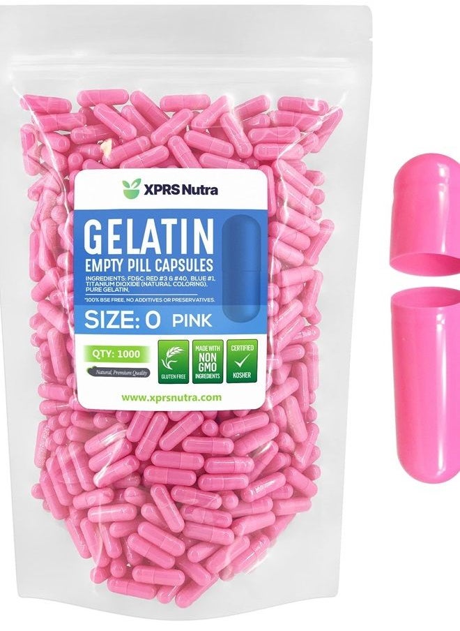 XPRS Nutra - Size 0 Empty Capsules -1000 Count Empty Gelatin Capsules - Empty Pill Capsules - DIY Capsule Filling - Pure Bovine Pill Capsules Empty Gel Caps (Pink) - Image 1