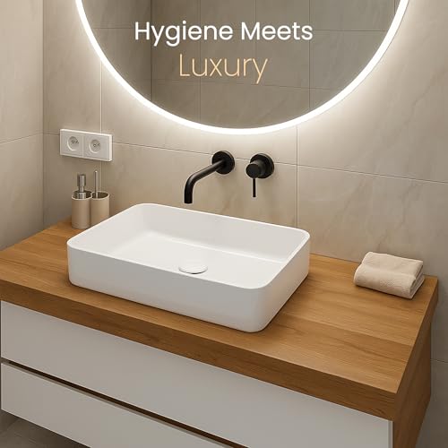 KrissKross Countertop Ceramic Wash Basin, Rectangular Vessel Sink, Above-Counter Mount, Single-Tap Compatible, Gloss White, Easy-Clean, Table Top Washbasin - Image 3