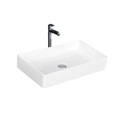 KrissKross Countertop Ceramic Wash Basin, Rectangular Vessel Sink, Above-Counter Mount, Single-Tap Compatible, Gloss White, Easy-Clean, Table Top Washbasin - Image 5