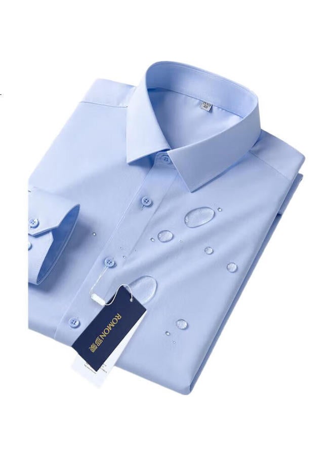 Romon Waterproof, Oil-Proof, Stain-Proof Four Seasons Long Sleeve Shirt Men'S Formal Business All-Match Three-Proof Shirt Men Sky Blue 41 - Image 3