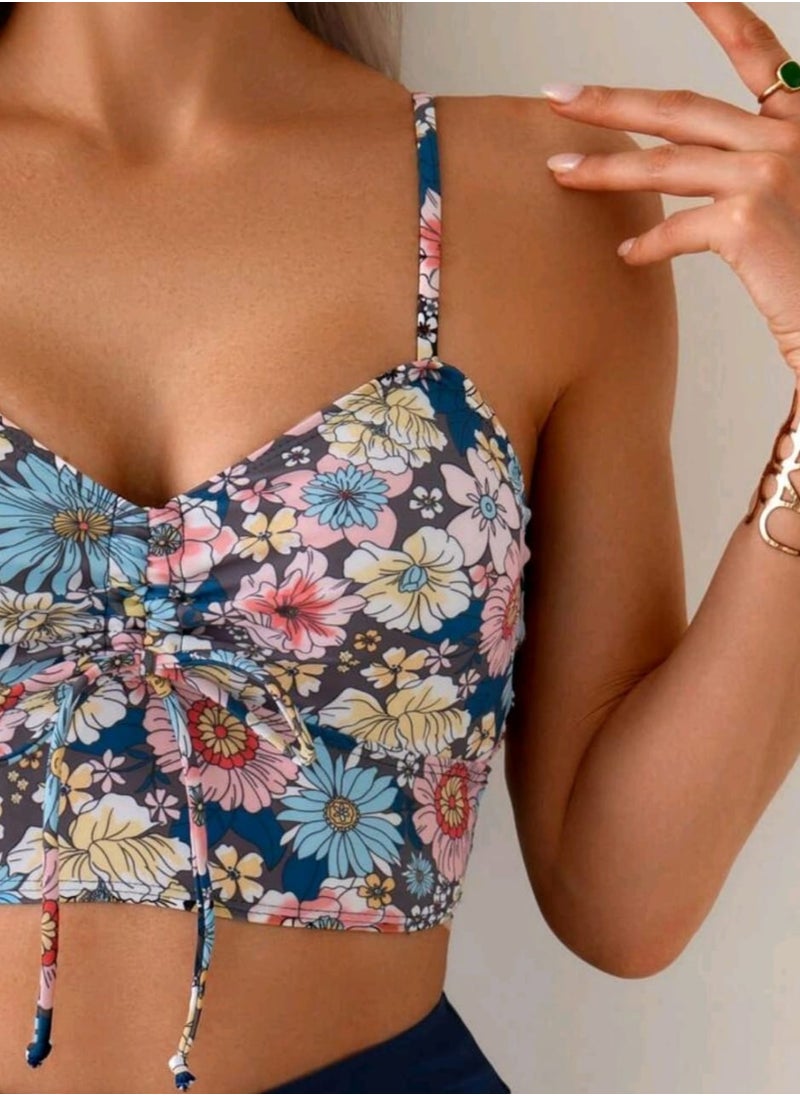 Shein SHEIN Swim Women Spring Break Spaghetti Strap Spaghetti Strap High Waist Solid Color Tankini Set  - Image 3