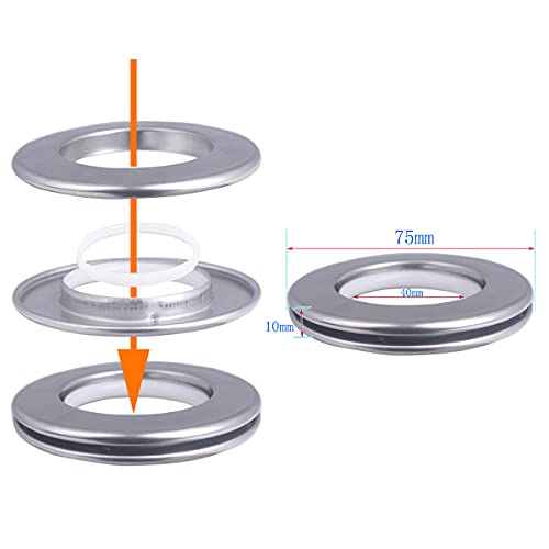 Mangood Stainless Steel Curtain Grommet, Inner Diameter Metal Curtain Rings with Eyelets 1-9/16"(40mm) Roman Ring Grommet Curtains Stainless For Bathroom Window,Set of 10 (Lighting Silver) - Image 2