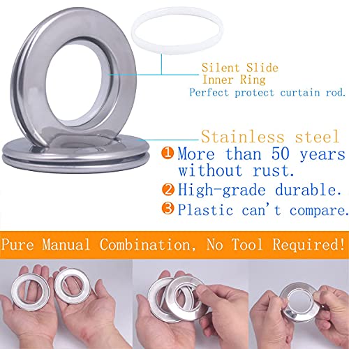 Mangood Stainless Steel Curtain Grommet, Inner Diameter Metal Curtain Rings with Eyelets 1-9/16"(40mm) Roman Ring Grommet Curtains Stainless For Bathroom Window,Set of 10 (Lighting Silver) - Image 3