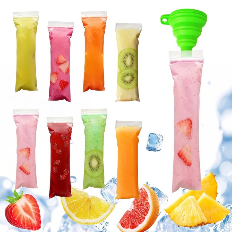 Laoha 200 packs of disposable ice pops molds with funnels, for making homemade yogurt, juice and smoothie popsicles - Image 1