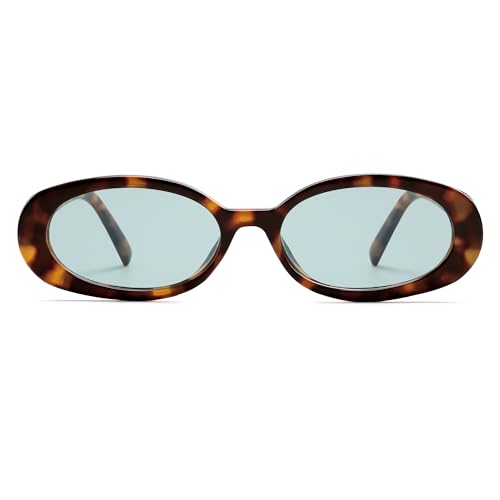 VANLINKER Retro Vintage Oval Sunglasses for Women 90s Polarized Trendy Sun Glasses,Tortoise Shell Frame Teal Green Lens - Image 2