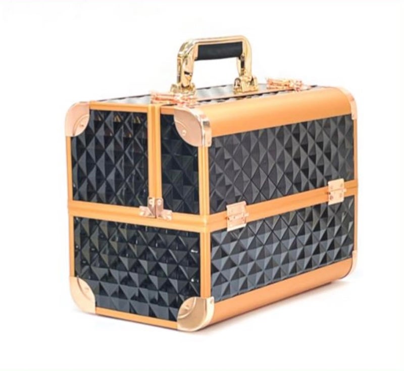 ADSON Professional Makeup Box Cosmetics Case Jewelry Organiser Vanity Make Up Storage Box Beauty Train Case Lockable with Keys (Metallic Rose Gold) - Image 5