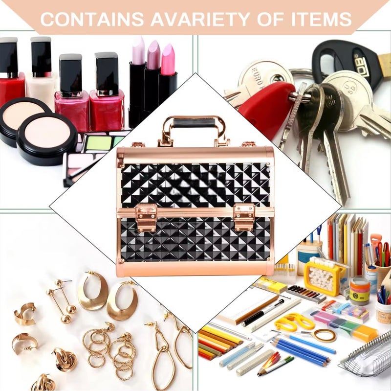 ADSON Professional Makeup Box Cosmetics Case Jewelry Organiser Vanity Make Up Storage Box Beauty Train Case Lockable with Keys (Metallic Rose Gold) - Image 2