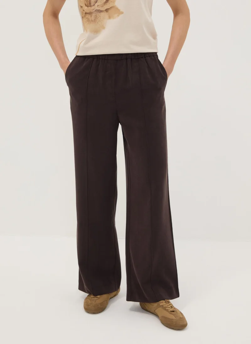 او في اس OVS Brown viscose-blend wide-leg jogger trousers