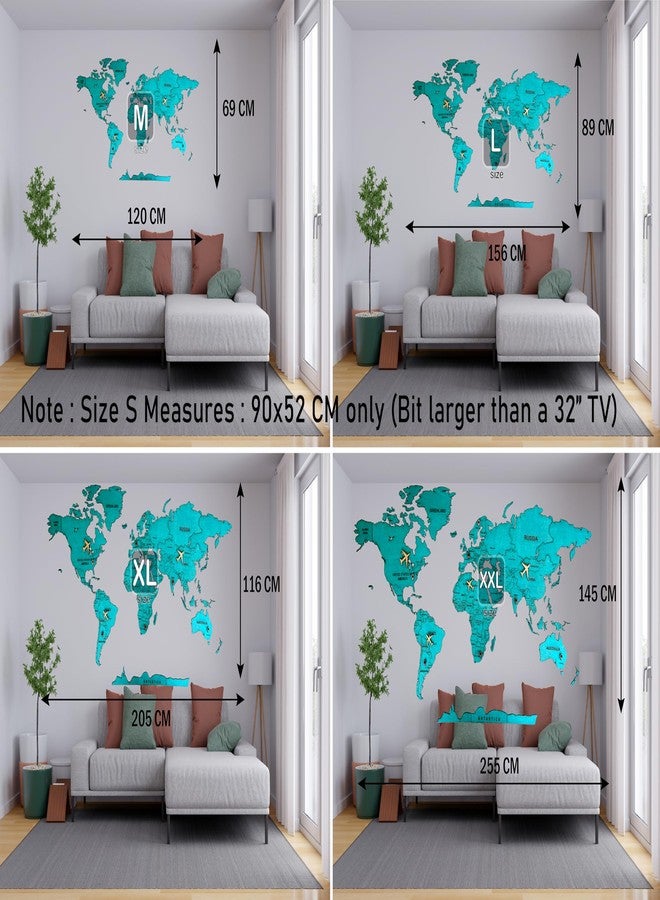 Elk 3D Wooden World Map Wall Decor - Metallic Green Color - Perfect Wall Decor for Travel Enthusiasts | Size:M (120x69CM) - Image 3