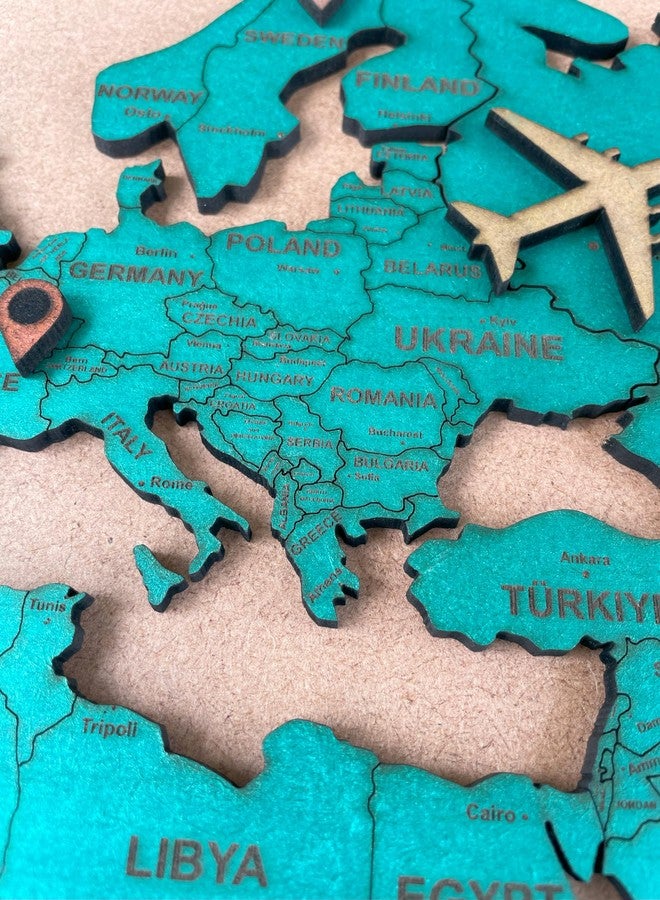 Elk 3D Wooden World Map Wall Decor - Metallic Green Color - Perfect Wall Decor for Travel Enthusiasts | Size:M (120x69CM) - Image 5