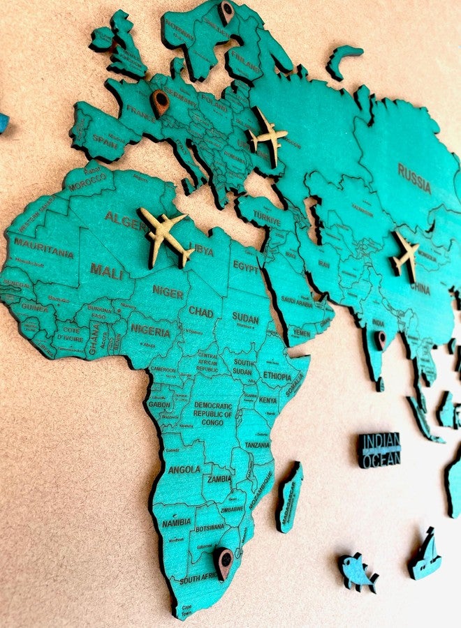 Elk 3D Wooden World Map Wall Decor - Metallic Green Color - Perfect Wall Decor for Travel Enthusiasts | Size:M (120x69CM) - Image 2