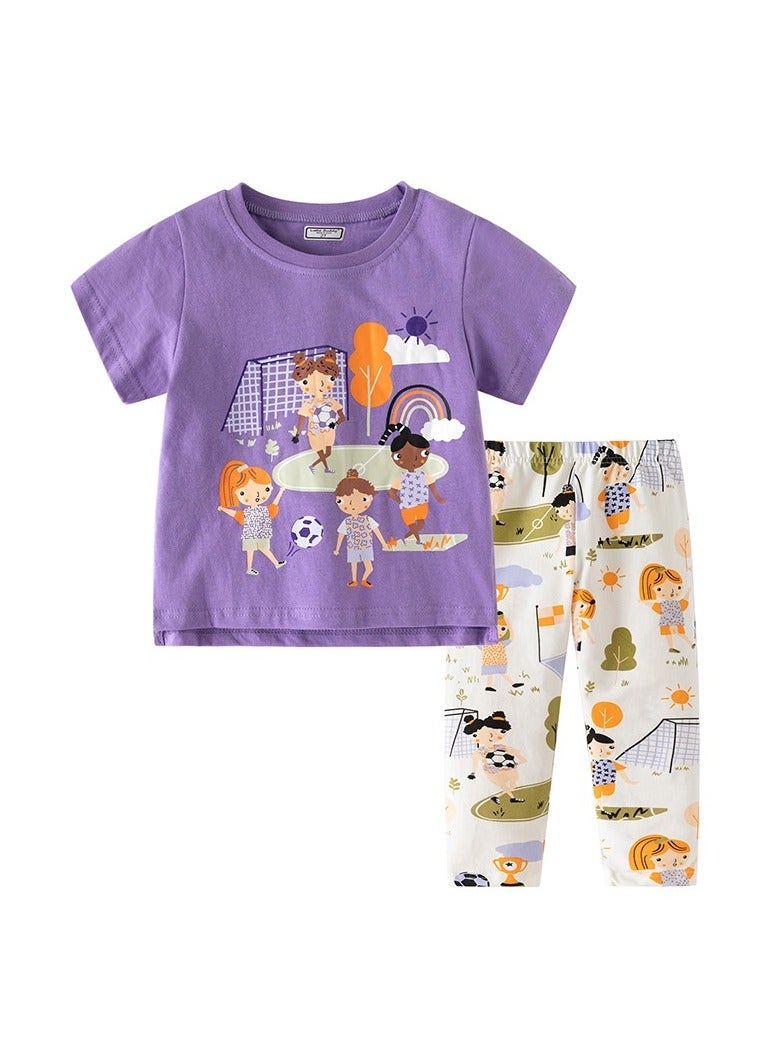 Girls Summer Short Sleeve Long Pants Two-piece Set  - Image 1