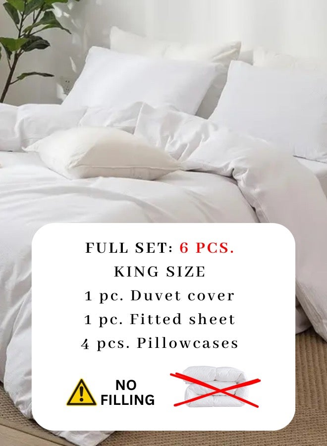LUNA Home King Size 6-Piece Premium Quality Bedding Set in Solid White, No Filler Included. - Image 3