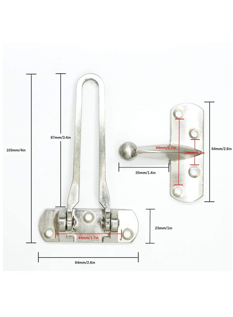 Door Lock Latch, Home Security Door Lock Swing Bar Door Guard for Kids, Hotel Door Latch, Thicken Solid Zinc Alloy Reinforcement Lock, Silver 2 Pack