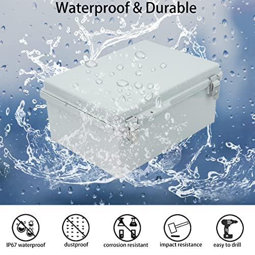 Otdorpatio Junction Box, Hinged Cover Stainless Steel Latch IP67 Waterproof ABS Project Box with 2 Cable Glands, Electrical Box Enclosure with Mounting Plate & Wall Bracket 13.8 x 9.8 x 5.9inch - Image 2