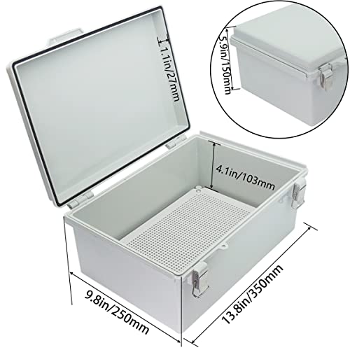 Otdorpatio Junction Box, Hinged Cover Stainless Steel Latch IP67 Waterproof ABS Project Box with 2 Cable Glands, Electrical Box Enclosure with Mounting Plate & Wall Bracket 13.8 x 9.8 x 5.9inch - Image 3
