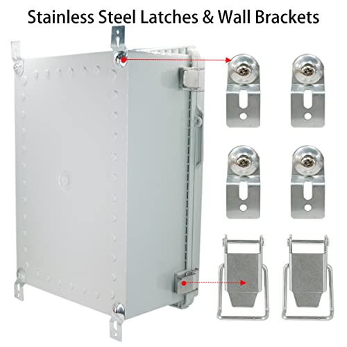Otdorpatio Junction Box, Hinged Cover Stainless Steel Latch IP67 Waterproof ABS Project Box with 2 Cable Glands, Electrical Box Enclosure with Mounting Plate & Wall Bracket 13.8 x 9.8 x 5.9inch - Image 5