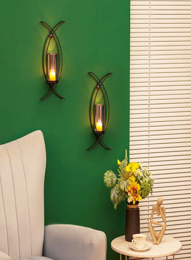 Walasis Candle Sconces Wall Decor Set of 2: Black Hurricane Wall Candle Holders - Modern Wall Mounted Hanging Candles for Indoor Fireplace Kitchen Dining Room - Image 3