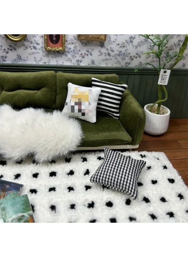 Grid Fashion Dollhouse Carpet Black White Checkered Beige Soft Cloth Mini Floor Mat - Image 5