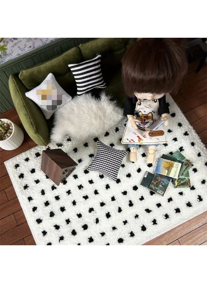 Grid Fashion Dollhouse Carpet Black White Checkered Beige Soft Cloth Mini Floor Mat - Image 2