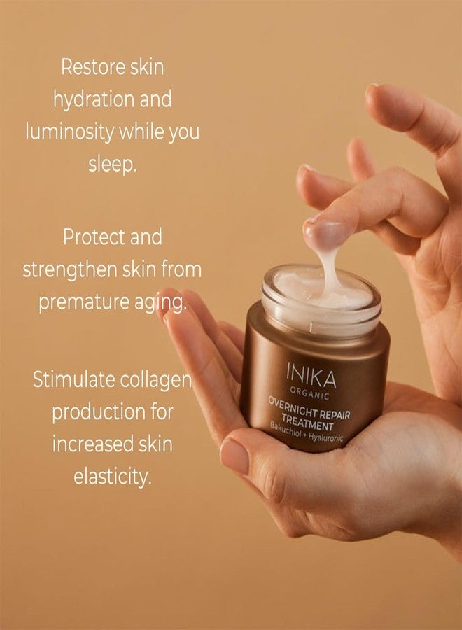 INIKA Organic Overnight Repair Treatment | Clinically Proven to Decrease Wrinkles, Increase Hydration with Hyaluronic Acid & Bakuchiol for Hydrated, Glowing, Youthful, Skin. 50mL - Image 2