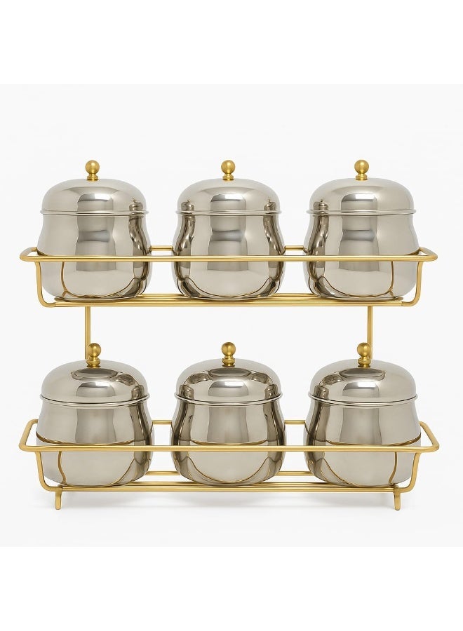 Younesteel Spice Set 6 Pieces With Stand Stainless Steel 10/18 - Image 1