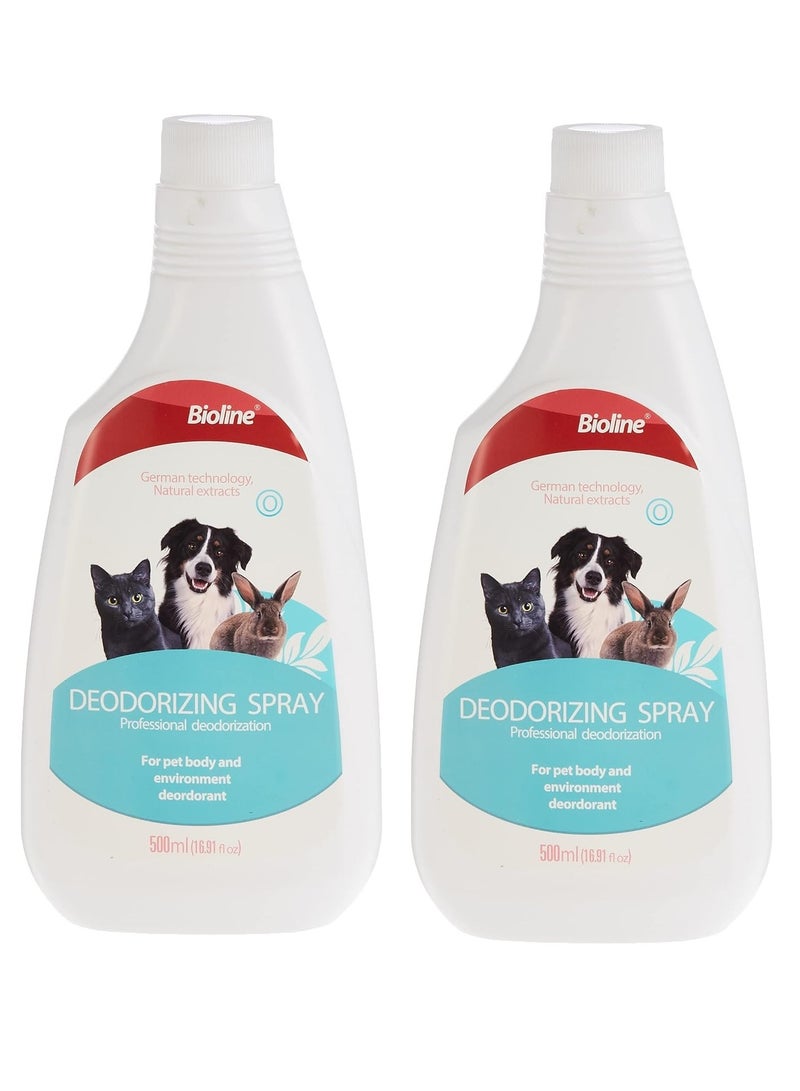 Bioline رذاذ مزيل للروائح للقضاء على الرائحة من المرحاض وغرفة المعيشة والحمام لجميع الحيوانات الأليفة 2X500 مل - Image 1