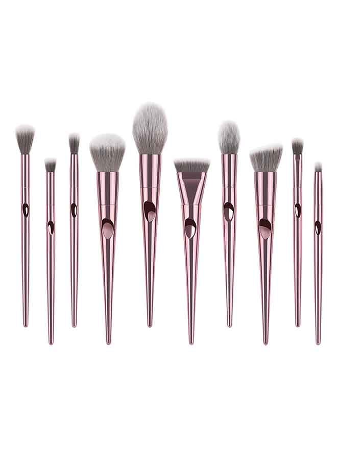 طقم فرش مستحضرات تجميل مكون من 10 قطع ذهبي وردي/رمادي - Image 2