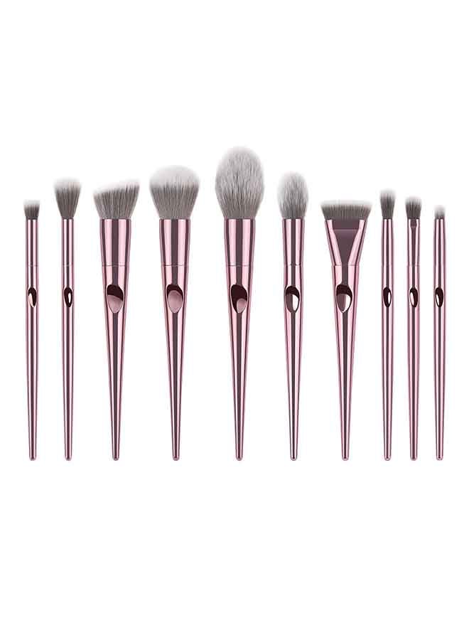 طقم فرش مستحضرات تجميل مكون من 10 قطع ذهبي وردي/رمادي - Image 1