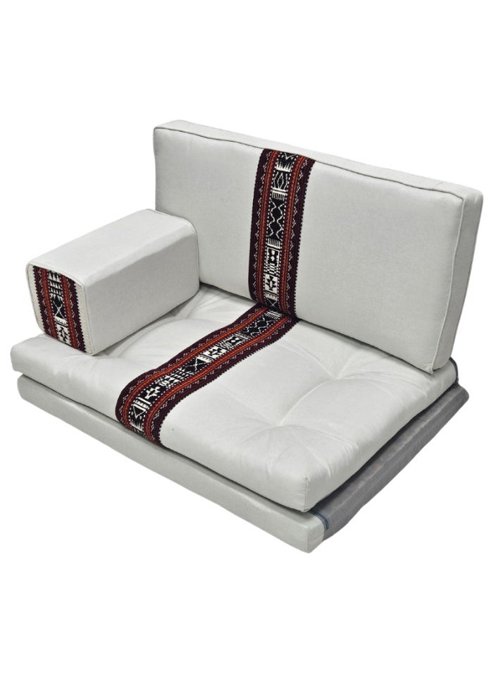 سمارت هوم جلسة أرضية تراثية عربية لشخصين 3 قطع  بمقاس (طول 70 سم × عرض 100 سم × ارتفاع 60 سم) – مفروشات مجالس عربية مريحة مع مسند وظهر مزخرف – جلسة أرضية للمنزل، الضيوف، المخيمات والرحلات - Image 1