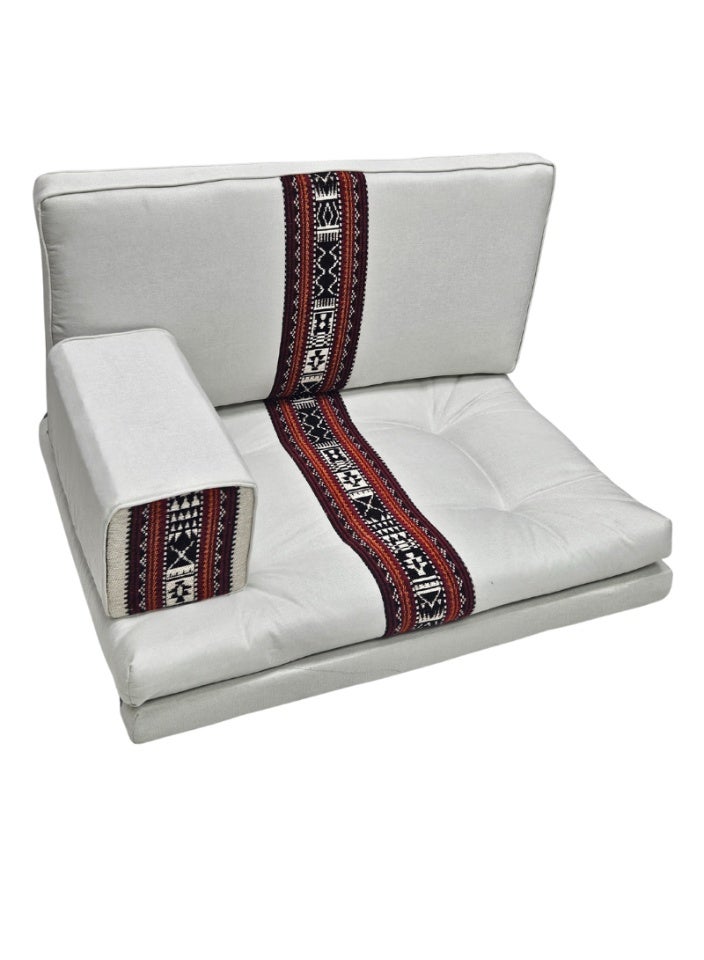 سمارت هوم جلسة أرضية تراثية عربية لشخصين 3 قطع  بمقاس (طول 70 سم × عرض 100 سم × ارتفاع 60 سم) – مفروشات مجالس عربية مريحة مع مسند وظهر مزخرف – جلسة أرضية للمنزل، الضيوف، المخيمات والرحلات - Image 3