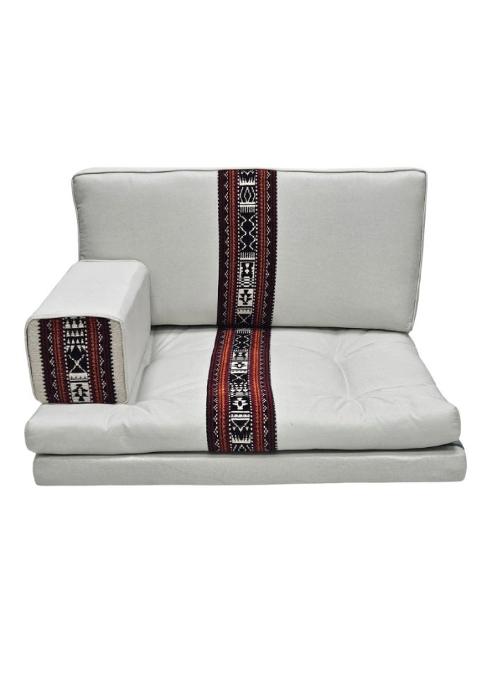 سمارت هوم جلسة أرضية تراثية عربية لشخصين 3 قطع  بمقاس (طول 70 سم × عرض 100 سم × ارتفاع 60 سم) – مفروشات مجالس عربية مريحة مع مسند وظهر مزخرف – جلسة أرضية للمنزل، الضيوف، المخيمات والرحلات - Image 2