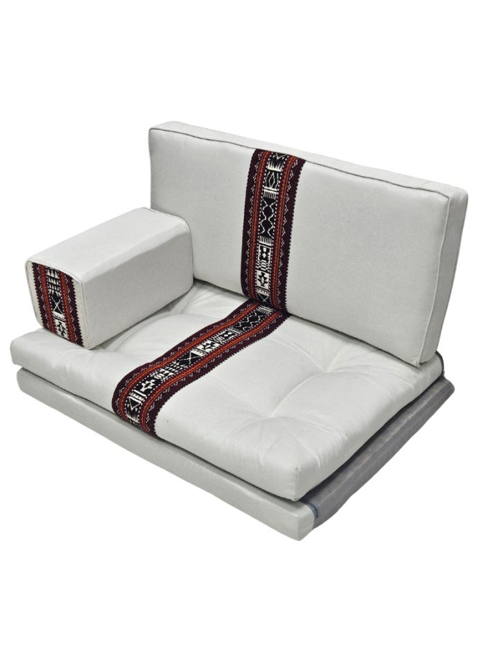 سمارت هوم جلسة أرضية تراثية عربية لشخصين 3 قطع  بمقاس (طول 70 سم × عرض 100 سم × ارتفاع 60 سم) – مفروشات مجالس عربية مريحة مع مسند وظهر مزخرف – جلسة أرضية للمنزل، الضيوف، المخيمات والرحلات - Image 5