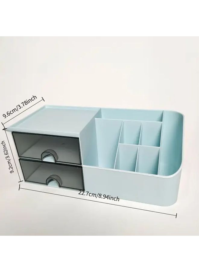 Multifunctional Desktop Storage Box With Double Drawers White Compact Organizer For School Office Home Desk Stationery Jewelry Crafts - Image 4