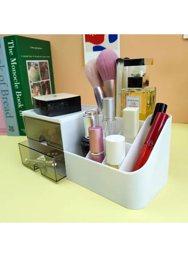 Multifunctional Desktop Storage Box With Double Drawers White Compact Organizer For School Office Home Desk Stationery Jewelry Crafts - Image 2