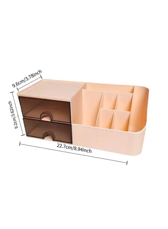 Multifunctional Desktop Storage Box With Double Drawers White Compact Organizer For School Office Home Desk Stationery Jewelry Crafts - Image 3
