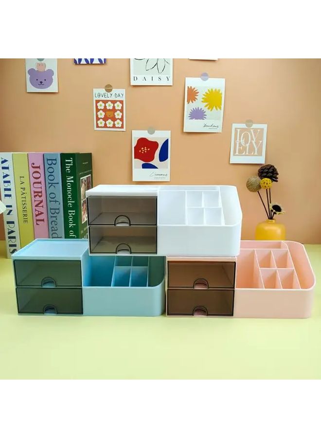 Multifunctional Desktop Storage Box With Double Drawers White Compact Organizer For School Office Home Desk Stationery Jewelry Crafts - Image 5