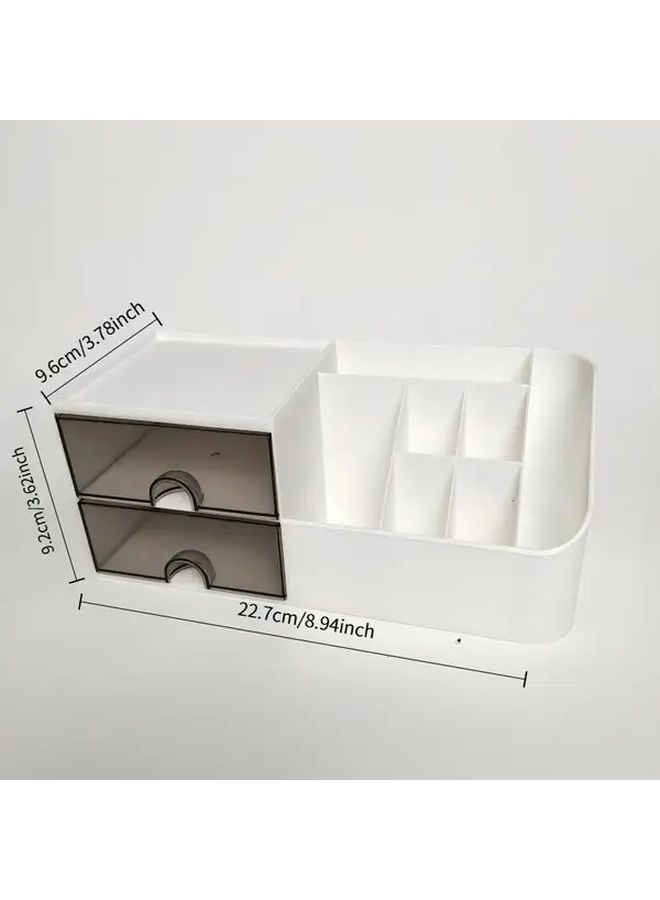 Multifunctional Desktop Storage Box With Double Drawers White Compact Organizer For School Office Home Desk Stationery Jewelry Crafts - Image 1