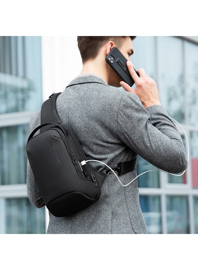 Mark Ryden Chest Bag, Men's Crossbody Bag, Fashionable Trendy Shoulder Bag, Multifunctional Water-resistant Backpack, Large Capacity Mr7918 Elegant Black - Image 2