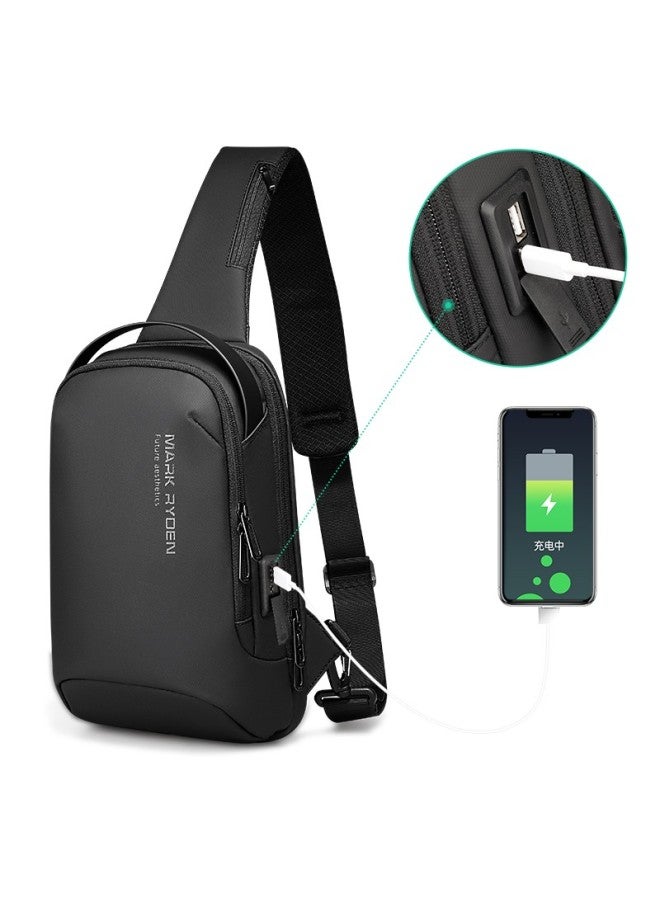 Mark Ryden Chest Bag, Men's Crossbody Bag, Fashionable Trendy Shoulder Bag, Multifunctional Water-resistant Backpack, Large Capacity Mr7918 Elegant Black - Image 1
