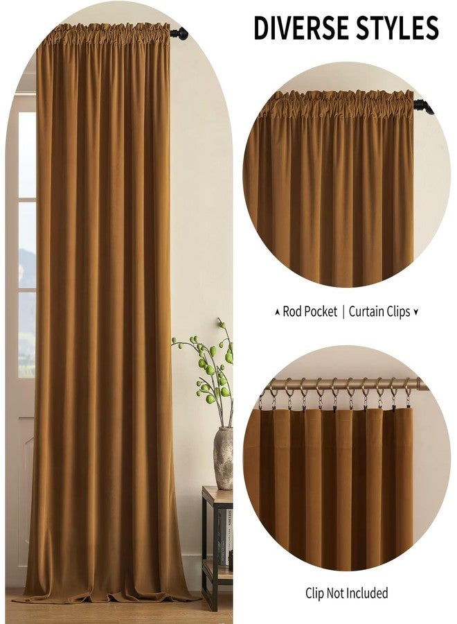 Joydeco Camel Brown Velvet Curtains 90 inch Length 2 Panels, Luxury Blackout Rod Pocket Thermal Insulated Window Curtains, Super Soft Room Darkening Drapes for Living Room Bedroom,W52 x L90 inches - Image 2