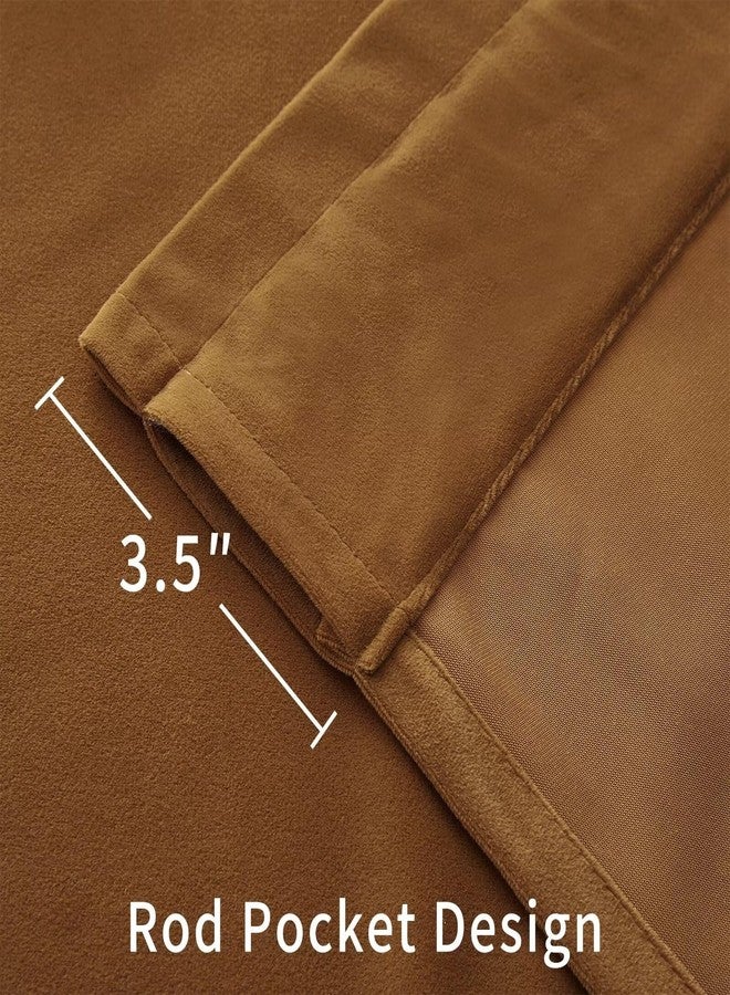 Joydeco Camel Brown Velvet Curtains 90 inch Length 2 Panels, Luxury Blackout Rod Pocket Thermal Insulated Window Curtains, Super Soft Room Darkening Drapes for Living Room Bedroom,W52 x L90 inches - Image 5