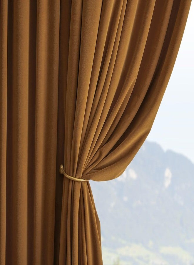 Joydeco Camel Brown Velvet Curtains 90 inch Length 2 Panels, Luxury Blackout Rod Pocket Thermal Insulated Window Curtains, Super Soft Room Darkening Drapes for Living Room Bedroom,W52 x L90 inches - Image 3