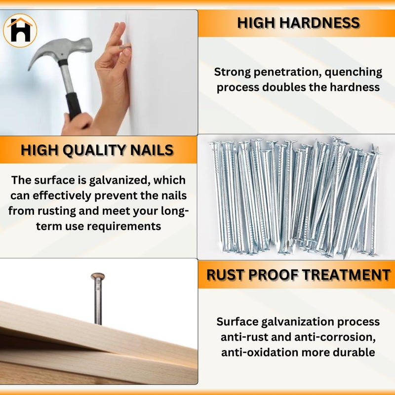 Homdum مطرقة مخلب 1/2 رطل ومسامير خرسانية 1 بوصة (25 مم) مجموعة، مطرقة برأس مطروق بوزن 200 جرام مع مقبض فولاذي أنبوبي ناعم 1 قطعة ومسامير فولاذية صلبة 200 قطعة. - Image 4