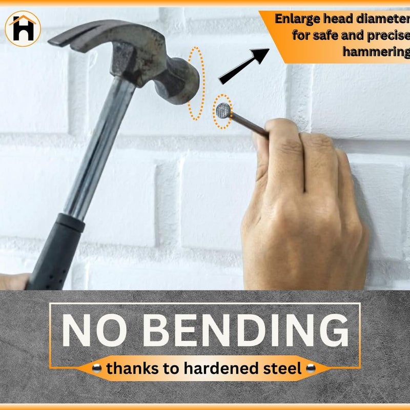 Homdum مطرقة مخلب 1/2 رطل ومسامير خرسانية 1 بوصة (25 مم) مجموعة، مطرقة برأس مطروق بوزن 200 جرام مع مقبض فولاذي أنبوبي ناعم 1 قطعة ومسامير فولاذية صلبة 200 قطعة. - Image 2