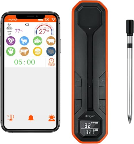 Dewjom Wireless Meat Thermometer Digital Cooking Thermometer with Wireless Probe 500Ft Remote Range Food Thermometer with iOS Android Read App Preprogrammed Temperatures for BBQ Oven Grill - Image 1