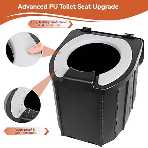 Opliy Portable Camping Toilet Upgraded Soft Camp Toilet Seat with Paper Holder- Travel Potty Perfect for Emergency Preparedness, Backcountry, Car, Boat, Road Trips. (BLACK) - Image 2