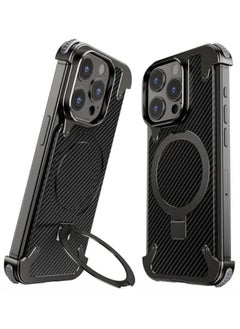 Oatsbasf Luxury New Design Carbon Fiber Case with Phone Ring Grip Frameless for iPhone 16 Pro Max Black  - Image 1