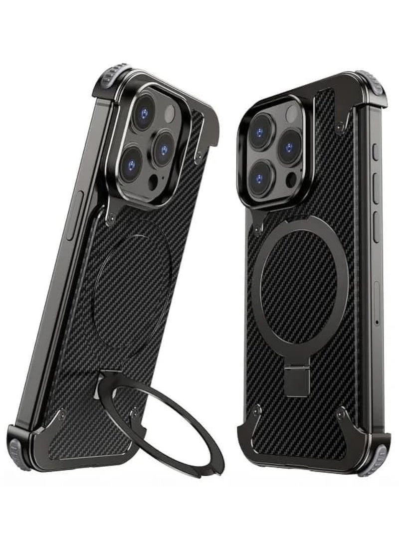 Oatsbasf Luxury New Design Carbon Fiber Case with Phone Ring Grip Frameless for iPhone 16 Pro Max Black - Image 1